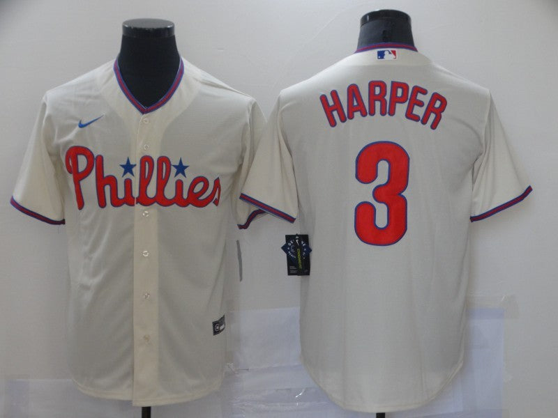Men's Philadelphia Phillies Bryce Harper #3 Beige Baseball Jersey